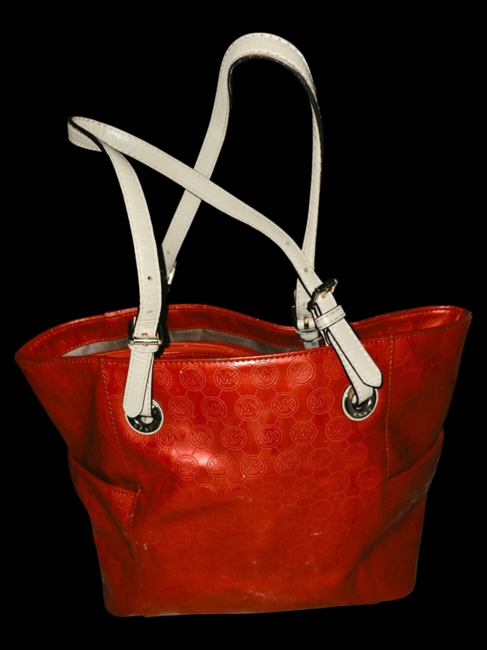 Michael Kors Red\ Orange Tote with Tan Shoulder Straps